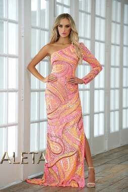 NWT Aleta Sequin One Shoulder Slit Skirt Low Back Lace Up Dress Size 10